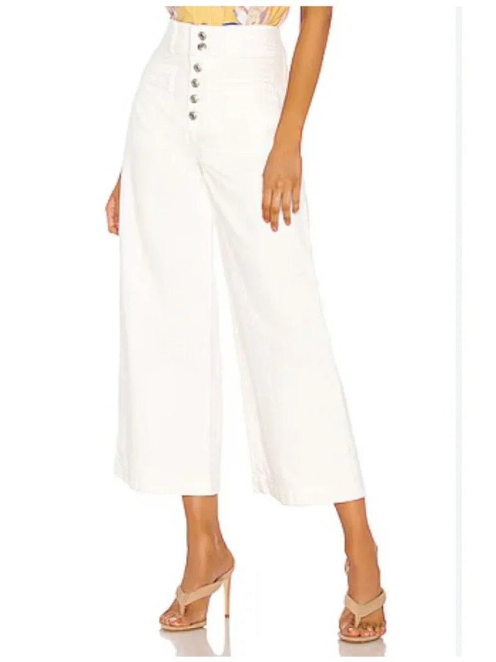 Free People Colette Wide Leg Crop Jeans Womens 26 Ivory Button Fly High Rise